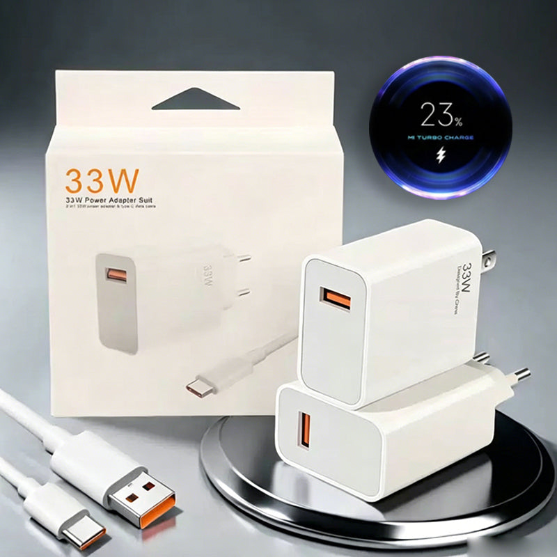 Cargador Rápido 33W Universal con Cable USB-A a USB-C