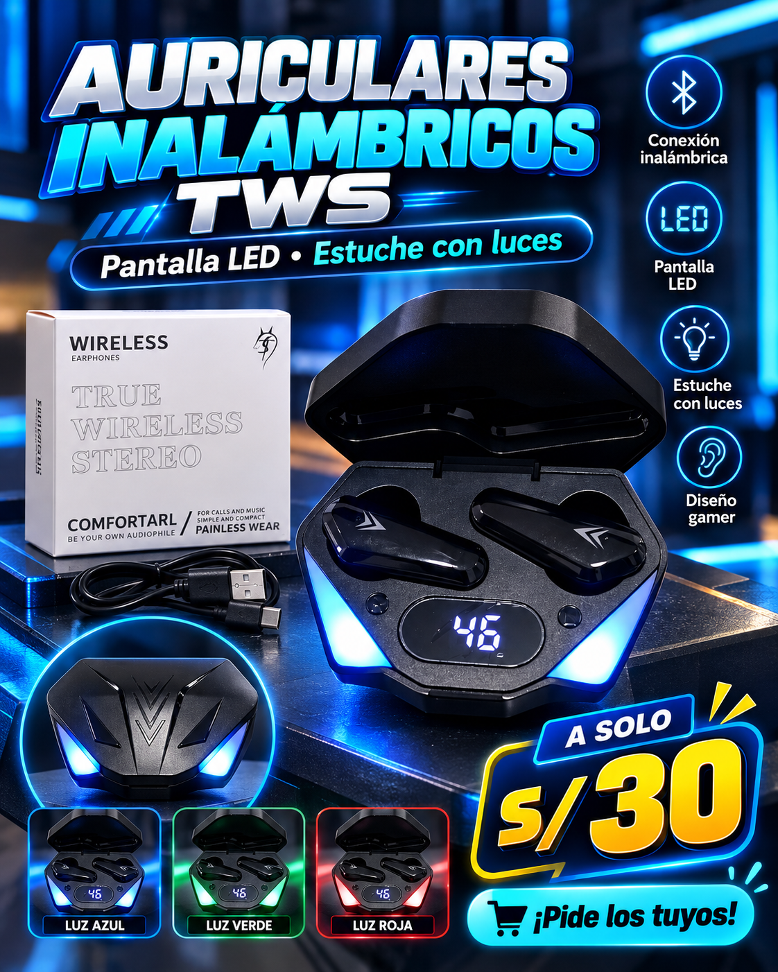 Audífonos Inalámbricos TWS Bluetooth con Pantalla LED | Auriculares Gamer